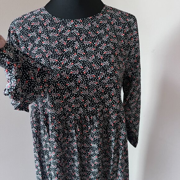 Ann Taylor LOFT Women's Long Sleeve Floral Midi Dress - Size S - Black Floral - Picture 6 of 9